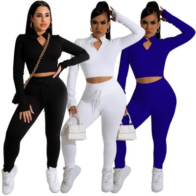 China 2022 Fall Women's QUICK DRY Clothes Ribbed Long Sleeve Half Zipper Sweater Tights Set Womens Workout Workout Jogger Pants Two Piece Set for sale