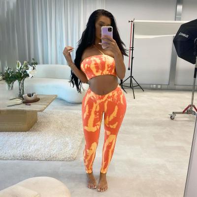 China 2022 Summer New Arrivals Women Fitness Clothing Gym Casual Printing QUICK DRY Equipment Pants Two Piece Set for sale