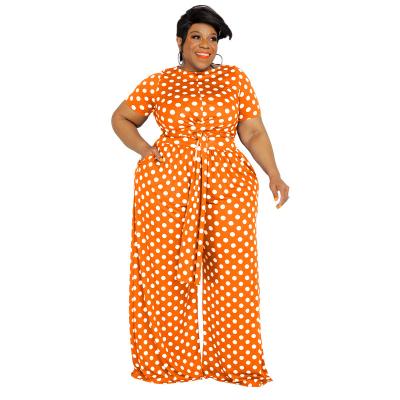 China QUICK DRY Plus Size XL-5XL Dots 2 Piece Set For Women Clothing Fashion Wide Leg Pants Two Piece Pants Set Plus Size Women's Sets for sale