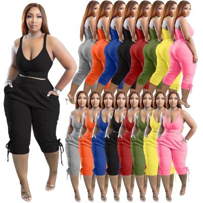 China Size S-3XL Solid Cropped Pants Plus Size Women's Sets QUICK DRY Summer Two Piece Short Set 2 Piece Women Clothing Sets Fashion Sports for sale