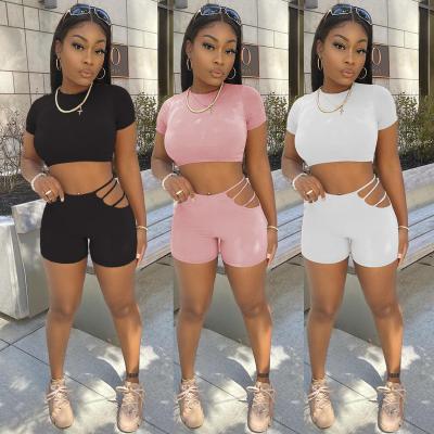 China 2021 summer women's sexy crop top anti-pilling tight two-piece short set for sale