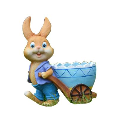 China Europe Outdoor Garden Landscape Decoration Resin Handwork Ornaments Sculpture Fiberglass Cartoon Rabbit Garden Animal Flower Pot for sale