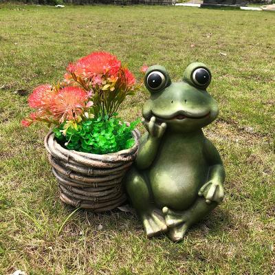 China Worlwide Park Garden Artificial Flower Outdoor Decoration Resin Open Fiberglass Cartoon Green Frog Sculpture Garden Animal Flower Pot for sale