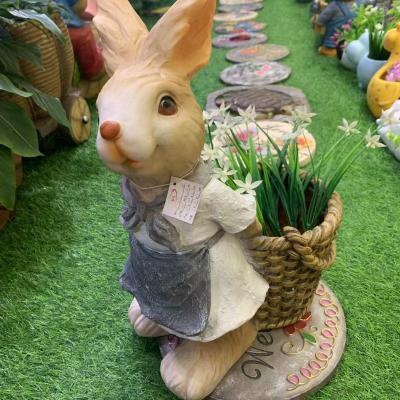 China Europe garden landscape resin outdoor decoration open sculpture animal cart planting cartoon rabbit garden flower pot for sale