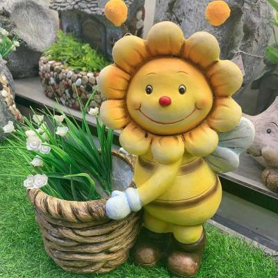 China Garden Outdoor Mini Solar Lamp Sunflower Flower Pot Europe Park Garden Ornament Wedding Decoration Resin Craft Ornament Statue for sale