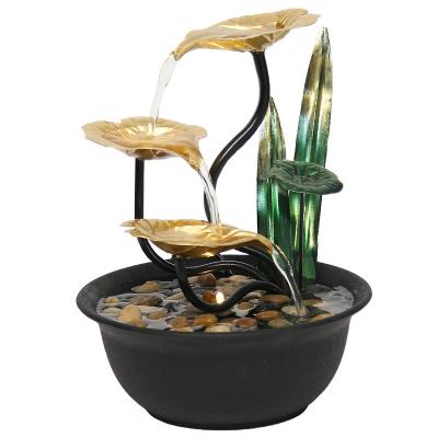 China Indoor Home Light Mini Feng Shui Desktop Fountain Art With LED Iron Bedroom Desktop Ornament Craft Europe Decoration for sale