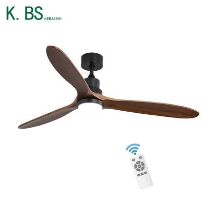 China Air Fan Low Price Solid Wood 65W DC Motor 3 Blade Remote Control Led Ceiling Fan Colorful With Light for sale