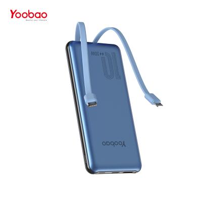 China Wholesale Yoobao LC2 Built-in Cable 10000mAh 2 in 1 Type-C Fast Charging QC Palladium Portable Slim Built-in Lightning Cable Power Outdoor Bank for sale