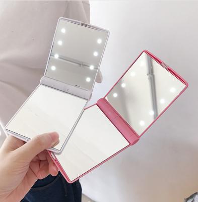 China Skyey Lighted Skincare Pocket Mirror Light Up Travel Mirror Mini Makeup Mirror with 8 LEDs and Battery for sale