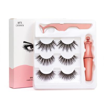 China Skyey Care Thick 3 Pairs Magnetic False Eyelashes Set With Magic Eyeliner for sale