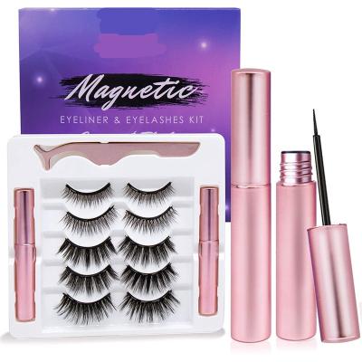 China Natural Skyey Long Care 5 Pairs 3D Kit Magnetic False Eyelashes With Eyeliner And Tweezers for sale