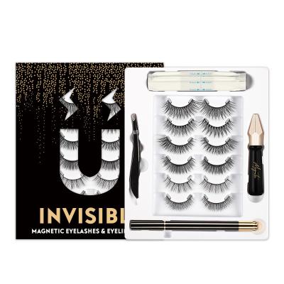 China New Style Long Care Natural Skyey Magnetic Eyelashes 6 Pairs Full Invisible Magnetic Eyelashes With Eyeliner Set for sale