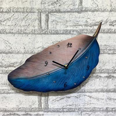 China Nordic Feather Wall Clock Antique Style 3d Silent Non-ticking Wall Clock For Home Decor for sale