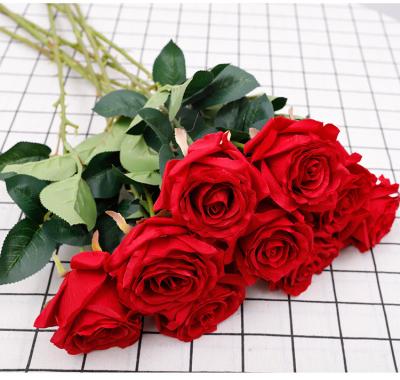 China 12PCS Europe Red Roses Long Stem Realistic Silk Bridal Bouquet Flower Wedding Artificial Roses Flower Stem for Wedding Home Decoration for sale