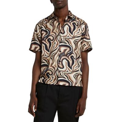 China Custom high quality anti-pilling men's style 100% polyester base swirl print breathable summer men's casual shirt for sale