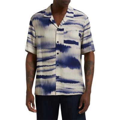 China OEM fashion custom wholesale anti-pilling revere collar 100% viscose custom tie dye stripe mens button up shirts for sale