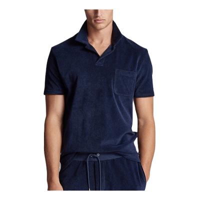 China Summer High Quality Navy Custom Service OEM Anti-pilling French Terry Towelling Casual Men Polo Shirt for sale