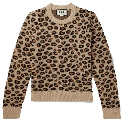 China new woolen knitted sweater LOGO Men Custom Sweater Anti-wrinkle design jacquard sweater leopard print high quality for sale