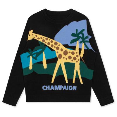 China Anti-wrinkle OEM logo sleeve cotton designer along letter pullover custom made high quality animal jacquard pattern knitted men sweater for sale