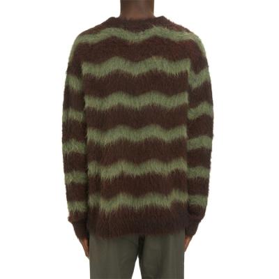 China custom made sweater Jumper Fuzzy Mohair Luxury Sweater LOGO Stripe Oversized Loose Fit Men's Vintage Anti-wrinkle Sweater for sale