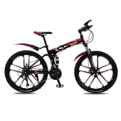 China Customized OEM Full Suspension Mountain Bikes 24 26 29 Inch Carbon Steel Frame Folding Bicycle with Integrated Shift Levers for sale