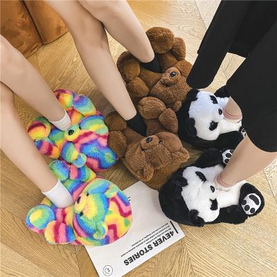 China Wholesale Fashion Trend Simple Winter Warm Faux Fur Slipped Indoor Slippers For Women Teddy Bear Slippers 2021 For Women Girls for sale