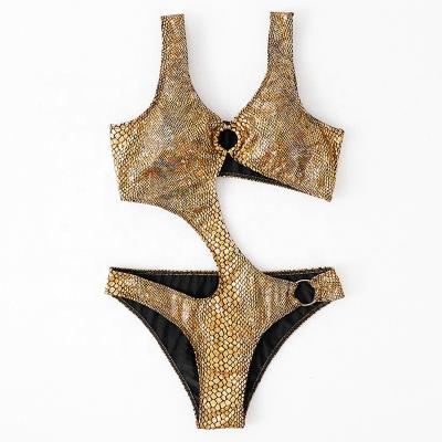 China One Piece Bikini Ring Buckle Bathing Suits Strappy Swimsuit Women Swimwear Breathable Sexy Snakeskin Cutout Pattern Swimwear for sale