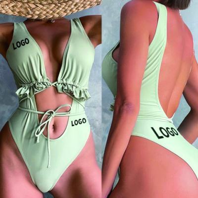 China Custom Eco-Friendly Fabric Bikini Ruffle Swimwear Hollow Out Fashion One Piece Swimwear Women Breathable Beach Wear for sale