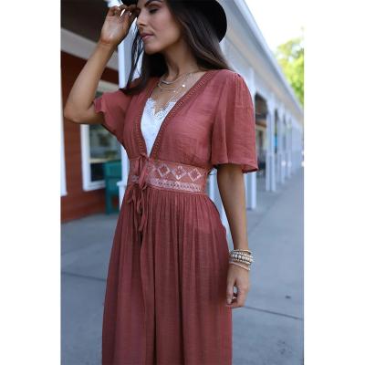 China 2021 Summer Fashion Maxi Dress Solid Color One Piece Bikini Breathable Swimwear Long Cover Up Dress Swimwear Cover Up For Women for sale