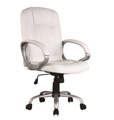 China White Leather PU Computer Chair (Height) M&C Mid Adjustable Back Adjustable Swivel For Office for sale