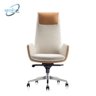 China Office Chair Brown (Height) Adjustable Comfortable Leather Boss White Color Leather Office Chair With Aluminum Base Leather Commercial Chair for sale