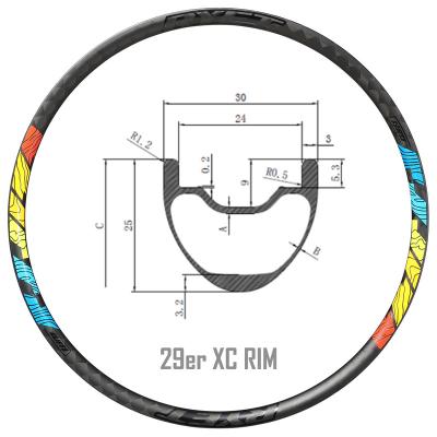 China Mountain Bikes 2021 RYET HILLS 29er Mtb Tubeless Depth 25mm Rim 30mm Carbon 29er Wheel XC Wheel Mtb Tubeless Ready Rims for sale