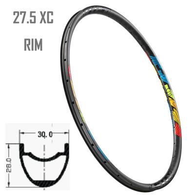 China Mountain Bikes 27.5/29er Mtb Carbon Rims 30mm Width 28mm Depth XC Hookless Road Disc Brake Road Bike Wheel Tubeless Carbon Bicycle Rim for sale