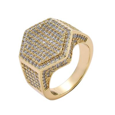 China Newest 2019 Hiphop Micro Ring Jewelry Hiphop Paved Zircon Hexagon Ring Iced Out CZ Diamond Ring Gold Men Jewelry Homme for sale