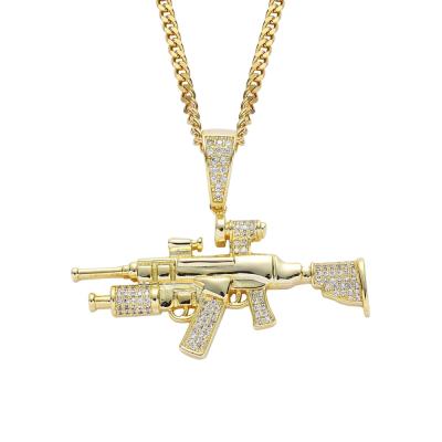 China New Hip Hop Hiphop Gun Pendant For Necklace With Micro Pave Brass Material With CZ Stones Hiphop Pendant For Man for sale