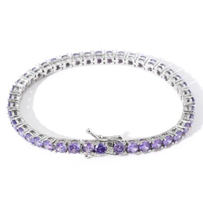 China Hiphop Hiphop 4MM One Row Purple Cubic Zircon Micro Pave Crystal Hip Hop Tennis Bracelet Healing Gold Plated For Men for sale