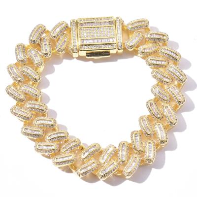 China Gold Cuban Link Chain Bracelet Men Iced Out Chunky Heavry Baguette 14K Zircon Bracelet 15mm Outlet Hiphop Hiphop Jewelry for sale