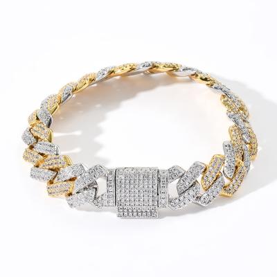 China Hiphop Hiphop 14mm Iced Out Cubic Zircon Fashion Brass 2 Diamond Bracelet Tones Jewelry For Men Cuban Chain Bracelet for sale