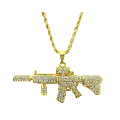 China Hiphop Factory Price Mens AK-47 Gun Pendant Gold Plated Zinc Alloy Necklace Iced Out Rhinestone Hiphop Pendant Jewelry for sale