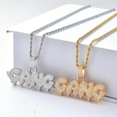 China Hiphop Hiphop Jewelry Micro Pave Iced Out CZ Zircon Stone BAND Letters Pave Out Name Charm Gold Brass Necklace 2019 for sale