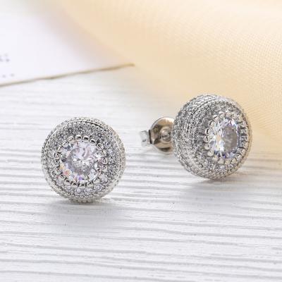 China Hiphop S925 Silver Hip-Hop Perforation Around Full Earring Fashion Simple Luxury Diamond Zircon Men's Hip-Hop Earrings Rose Gold for sale