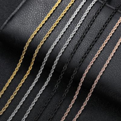 China Custom Mens Jewelry Gold Plated Length Hiphop Stainless Steel Rope Chain Factory High Quality Gold Plated Rope Chain 3mm for sale