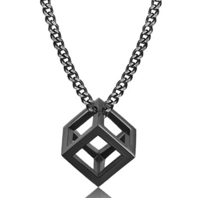 China Hiphop Stainless Steel 3D Cube Necklace Dangling Personality Hip Hop Hollow Cube Men's Necklace for sale