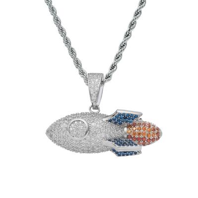 China Hiphop Cool Fashionable High Quality Hip Hop Men's Jewelry 925 Sterling Silver Rocket Pendant Necklace Colorful Zircon for sale