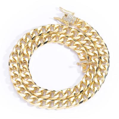 China 2021 New Real Miami Hip Hop Chain Hip Hop Necklace Gold Plated Micro Pave Wide Diamond 9mm Cuban Link Necklace Jewelry For Men for sale