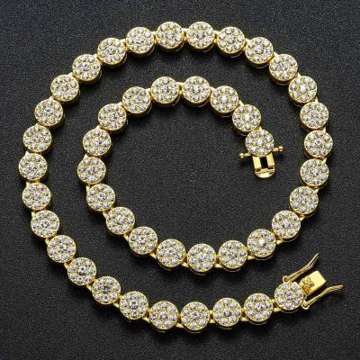 China Zinc Alloy 10mm Hip Hop Necklace Iced Out Full Rhinestone Diamond Flower Round Cuban Chain Bracelet Necklace Jewelry Set For Men for sale