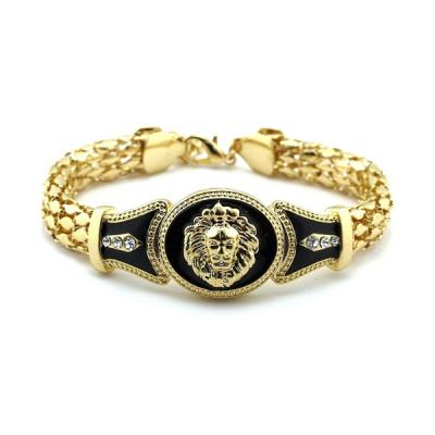 China Fashion Hiphop Jewelry Lion Head Bracelet Gold Plated Iced Out Crystal Snake Chain Charm Bracelet For Men Rapper Jewelry for sale