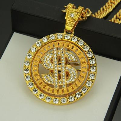 China European and American Hiphop Men's Hip Hop Jewelry Iced Out Crystal Spinning US Dollar Pendant Necklace for Women for sale