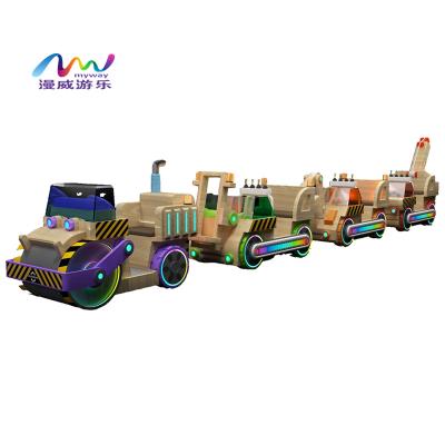 China New design mall wooden children ride train trackless electric outdoor square amusement park scenic train the big one with video game for sale