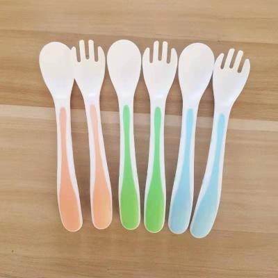 China Wholesale BPA Free Portable Baby Feeding Spoon Food Feeder Colher Tableware Cuchara Plastic Safety Spoon Fork Set for sale